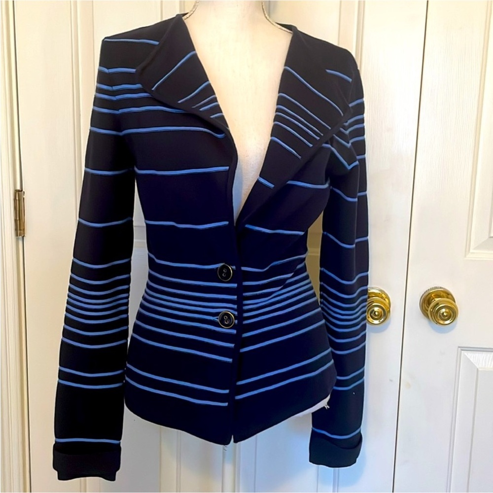 Cache Vintage Navy & Light Blue Striped Jacket